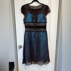 Y2K NELLI USA WOMEN'S 100% SILK Dress  Whimsgoth Art STYLE SIZE LARGE NWT